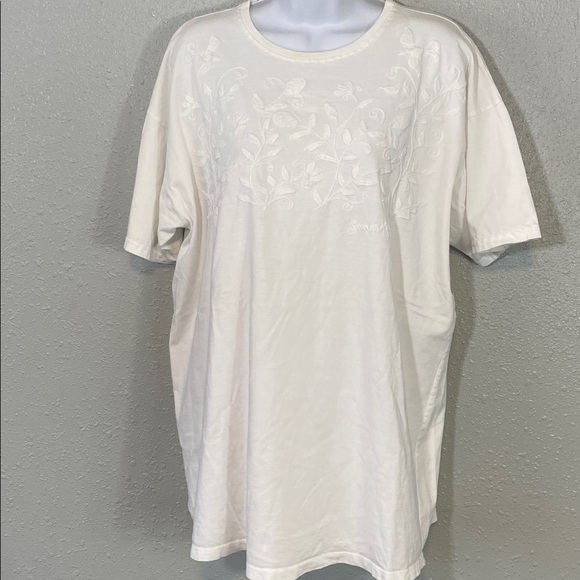 Vintage Swan Magic White Embroidered T-Shirt – Floral Raised Design Size L - Picture 3 of 9